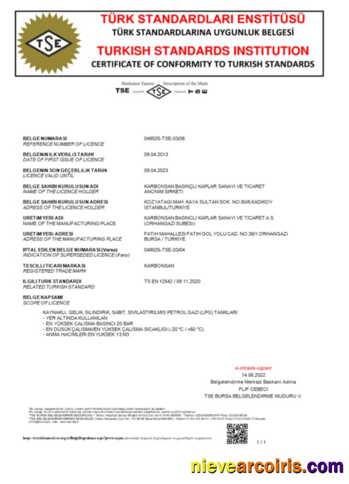 Turkey Turkish Standard Institution certificate of comformity to turkish standards scr